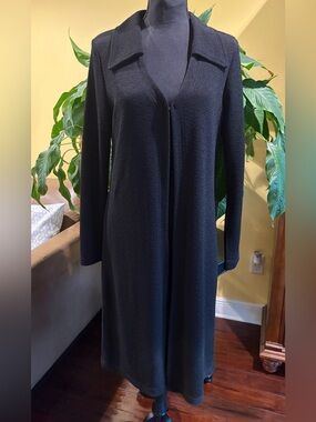 Vintage 90s La Belle Black Minimalist Single Hook Maxi Duster Coat Dress - Large